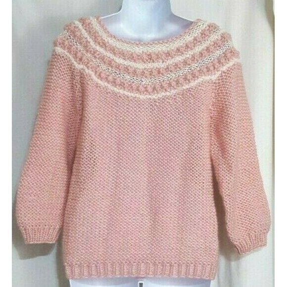 Vintage Hand Knit Sweater Pink Popcorn Its Pure Gould S Pullover Cottage Core - Picture 5 of 7